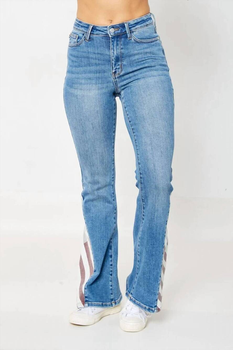 NEW JUDY BLUE high waist american flag print flare denim jeans in blue